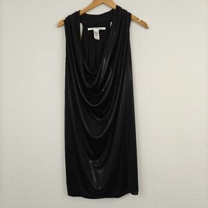 Diane Von Furstenberg Draped Gunmetal Black Sleeveless "Wet" Mini Dress Size 2